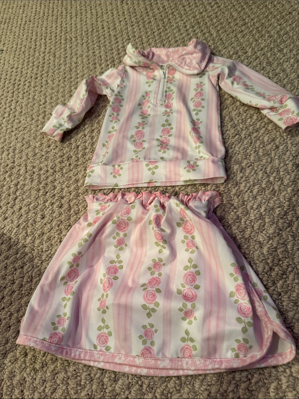 Girls Pink Rose Stripe Two-Piece Pajama Set